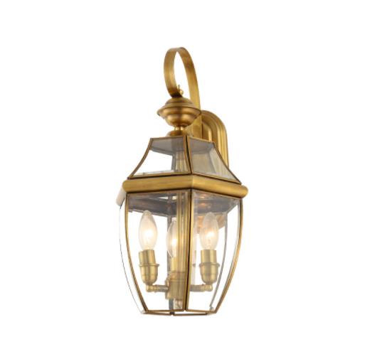 Outdoor Polished Brass Fint Brass Wall Lantern Clear Beveled Glass
